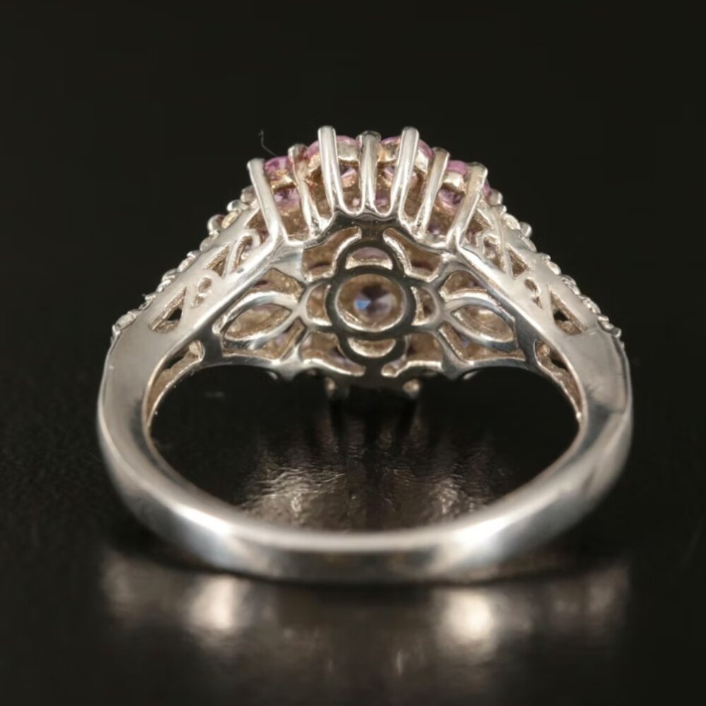 Sterling Silver Pink Sapphire & White Topaz Cluster Ring – Size 7.25 - Picture 3 of 3